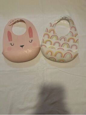 Target Silicone Baby Bibs - Pink Bunny & Pastel Rainbow